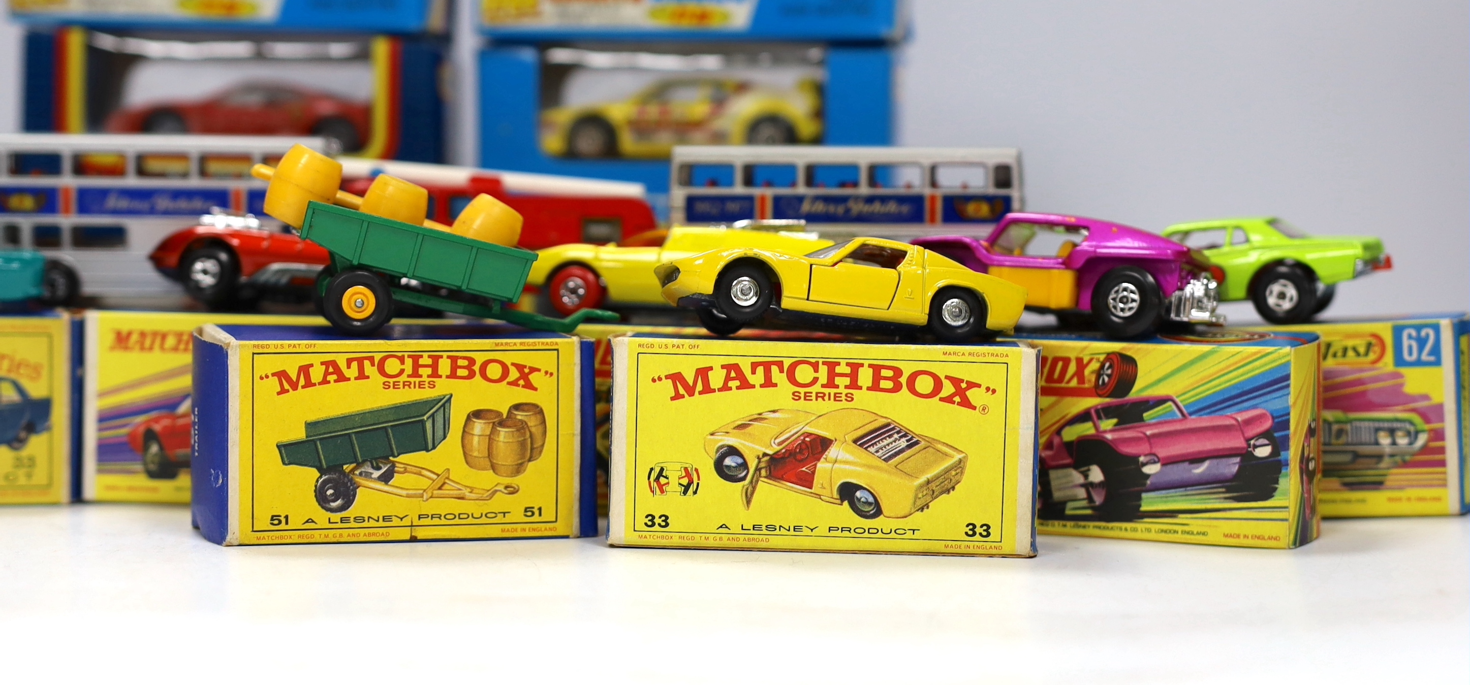 Eighteen boxed Matchbox Series and Matchbox Superfast 1-75 diecast vehicles